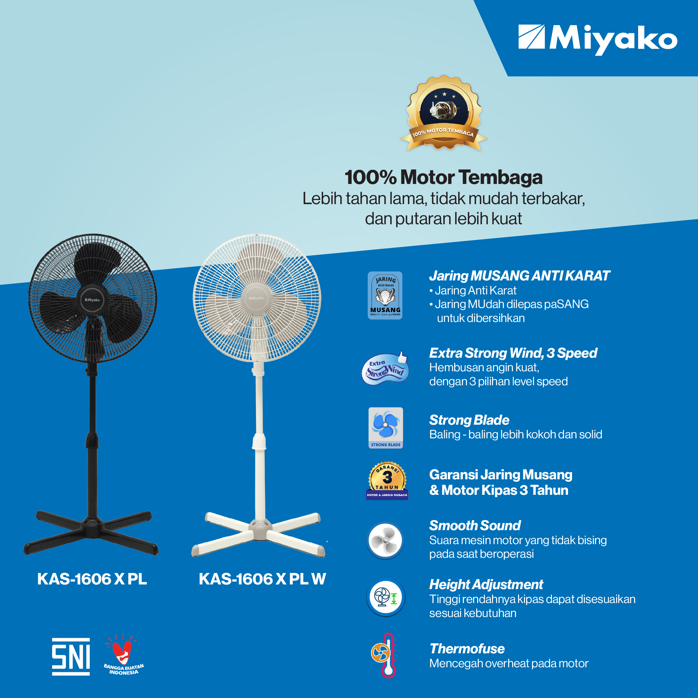 Miyako Kipas Angin Berdiri Standing Fan 16 Inch Putih - KAS1606XPLW